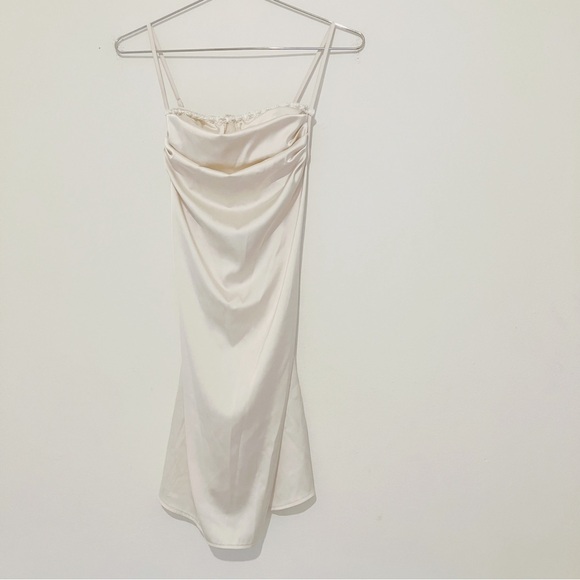 Vintage Other - Vintage • Satin & Pearl Drape Neck Teddy in Cream